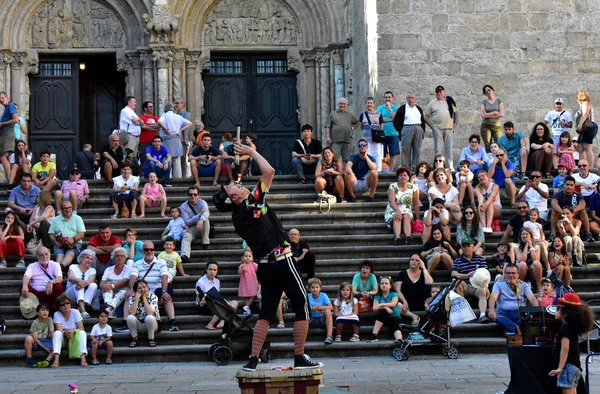 Santiago Compostela Hiszpania Sierpień 2018 Artysta Uliczny Platerias Square Letni — Zdjęcie stockowe