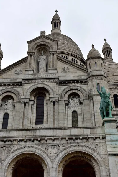 Базиліка Святого Серця Базиліки Сакре Кер Париж Монмартр Фасадні Статуї — стокове фото