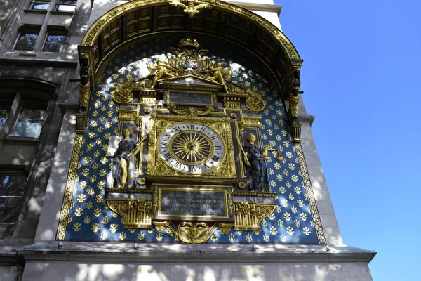 Conciergerie Ile Cite Париж Франция Часы Крупным Планом Солнечным Светом — стоковое фото