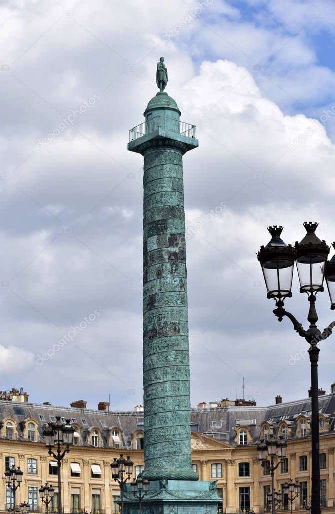 Vendome Square and Column with Napoleon Bonaparte statue and lookout. Paris, France.