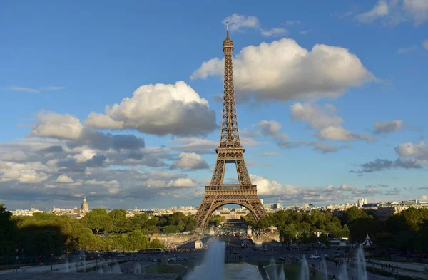 Eiffelturm Von Trocadero Paris Frankreich Blauer Himmel Mit Wolken Sonnenuntergang — Stockfoto