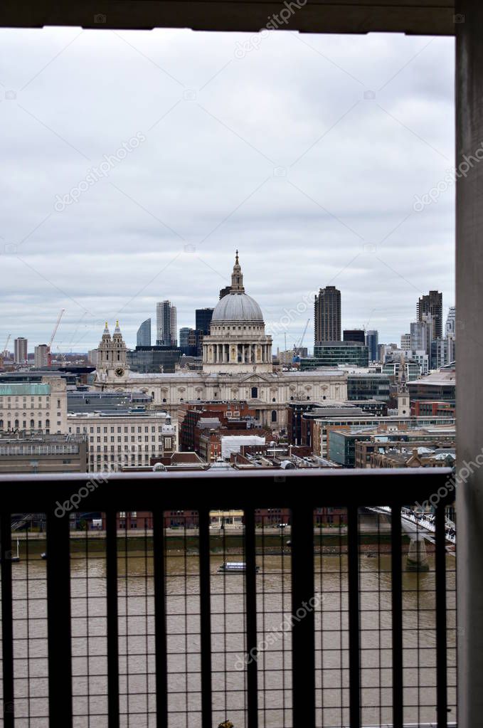 St Pauls Cathedral and Thames River from Tate Modern lookout window. London, United Kingdom.