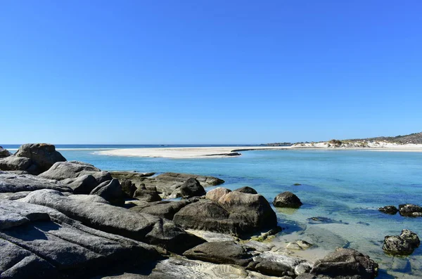 Beach White Sand Clear Water Turquoise Colour View Rocks Sunny — Stock Photo, Image