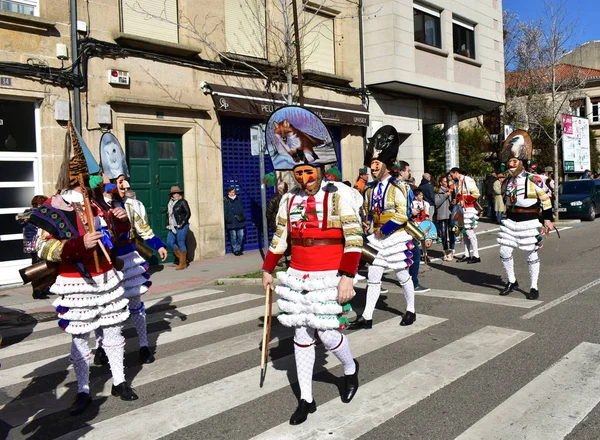 Carnaval Famoso Desfile Rua Verin Com Trajes Charutos Província Ourense — Fotografia de Stock