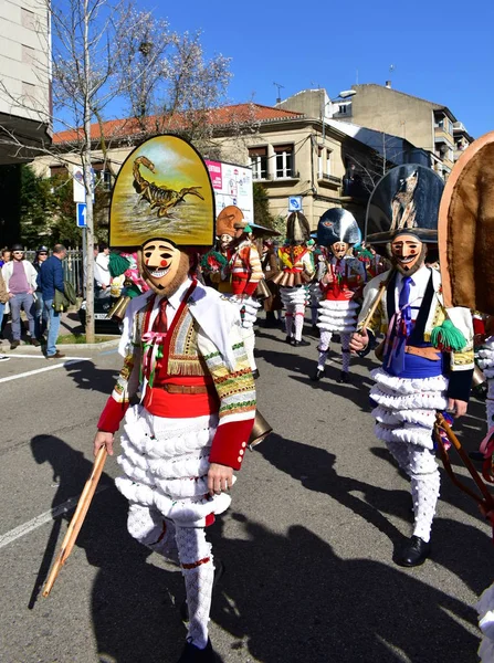 Famoso Carnevale Sfilata Strada Verin Con Costumi Sigari Provincia Ourense — Foto Stock