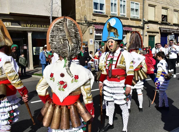 Famoso Carnevale Sfilata Strada Verin Con Costumi Sigari Provincia Ourense — Foto Stock
