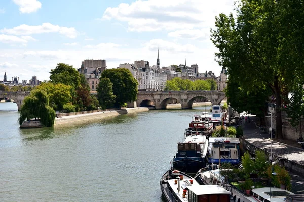 Seine Rivier Met Boten Ile Cite Van Pont Des Arts — Stockfoto