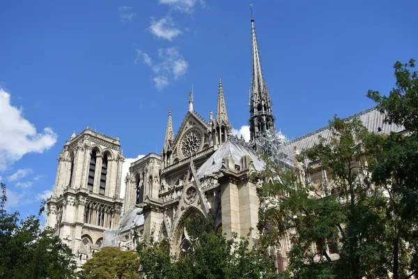 Notre Dame Spire Fleche Yangından Önce Ahşap Çatılar Paris Fransa — Stok fotoğraf