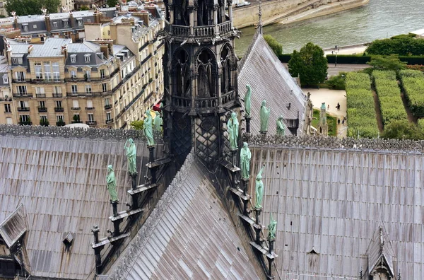 Notre Dame Spire Flèche Des Toits Bois Revêtu Plomb Devant — Photo