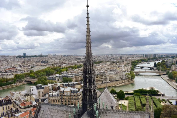 Notre Dame Spire Fleche Kurşun Yangından Önce Ahşap Çatılar Seine — Stok fotoğraf