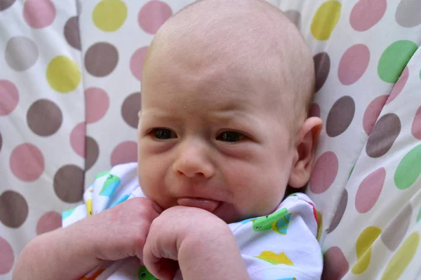 Новорожденный Ребенок Блондин Голубыми Глазами Недель — стоковое фото