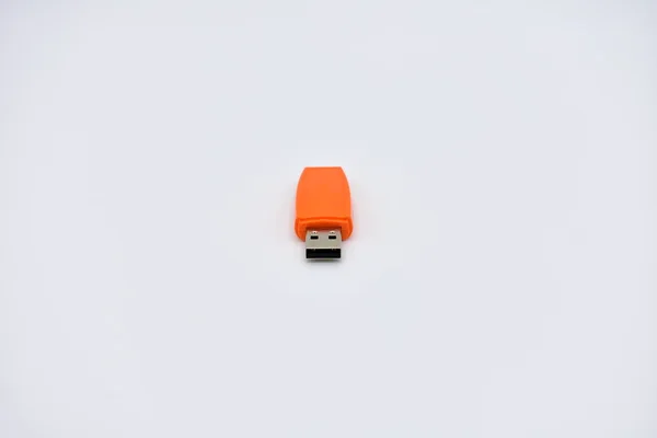 Unidade Memória Flash Usb Laranja Fundo Branco — Fotografia de Stock