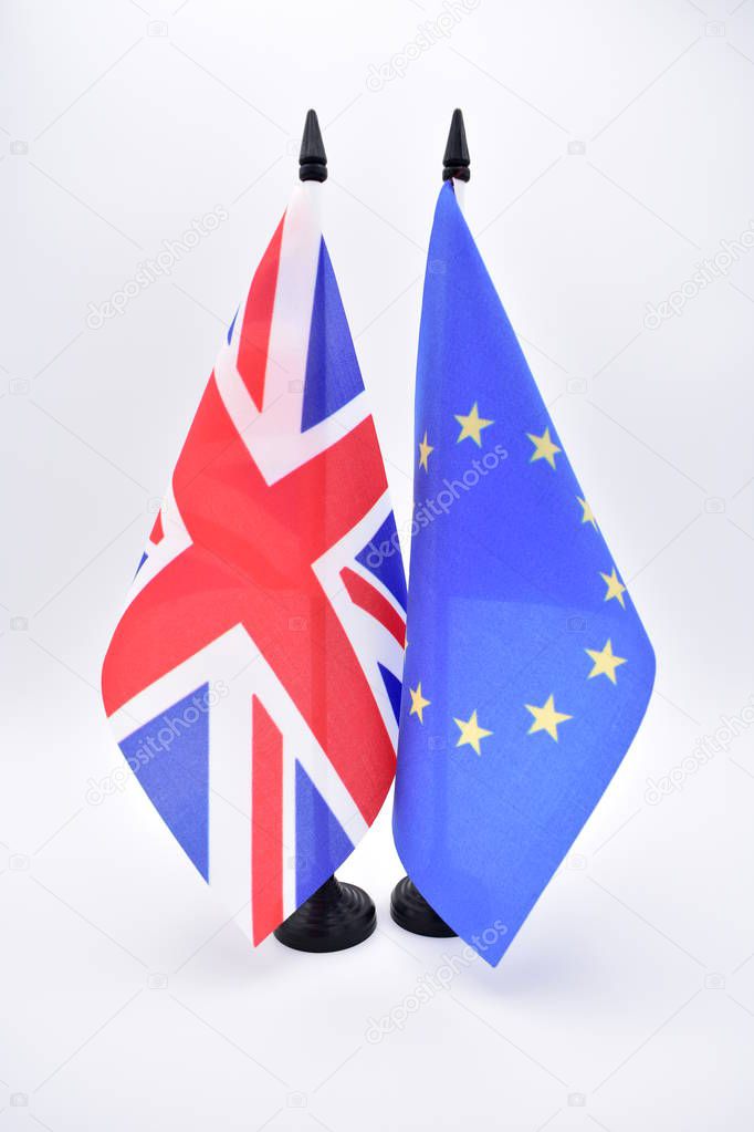Flags of the United Kingdom and the European Union isolated.