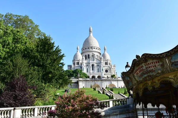 Basilique Sacre Coeur Con Turistas Cielo Azul París Francia Agosto — Foto de Stock
