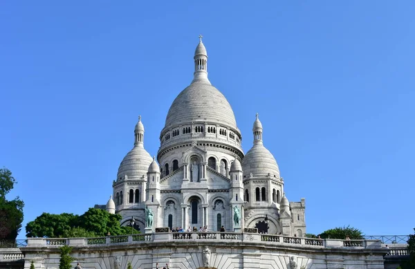 Basilique Sacre Coeur Con Turistas Cielo Azul París Francia Agosto — Foto de Stock