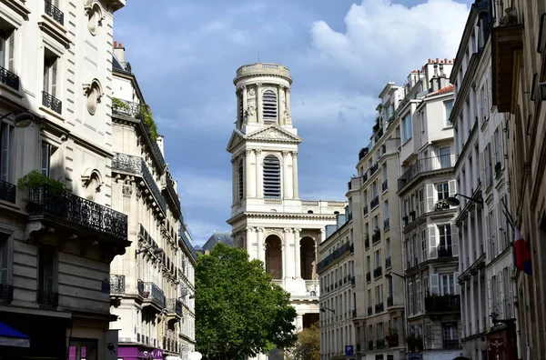 Kerk Van Saint Sulpice Neoklassieke Gevel Toren Uit Rue Vieux — Stockfoto