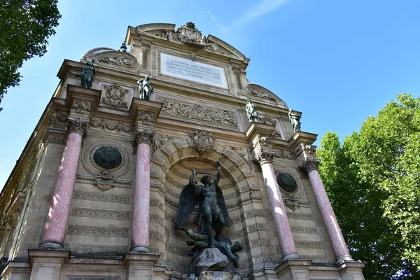 Der Michelbrunnen Lateinischen Viertel Paris Frankreich — Stockfoto