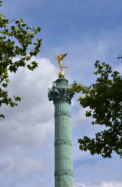 Colonne Juillet Place Bastille Estátua Dourada Genie Liberte Close Paris — Fotografia de Stock