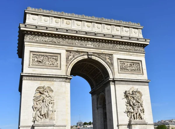 Arc Triomphe Close Van Champs Elysees Met Blauwe Lucht Parijs — Stockfoto