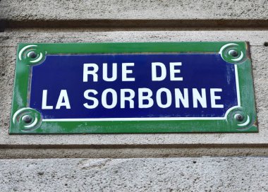 Rue de la Sorbonne sokak tabelası. Paris, Fransa.