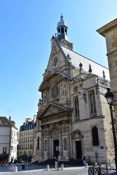 Igreja Saint Etienne Mont Com Céu Azul Paris França Agosto — Fotografia de Stock