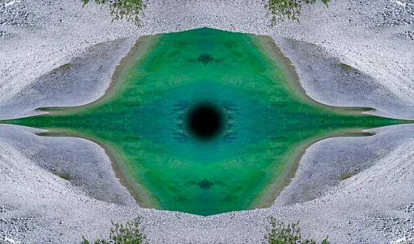 Apparently it looks like a circular green lake seen from above with a pebble beach.Abstract surreal print art to hang