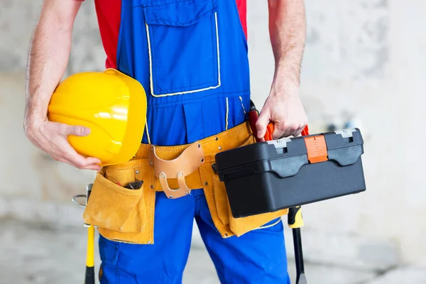 Ingranaggio Tuttofare Vicino Compresa Cintura Lavoro Posizionamento Degli Utensili Casco — Foto Stock