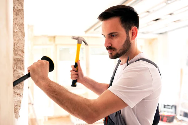 Att Ner Strukturen Vägg Med Riva Handverktyg — Stockfoto