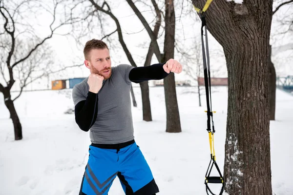 Treino Livre Parque Durante Dias Curtos Nevados Inverno — Fotografia de Stock