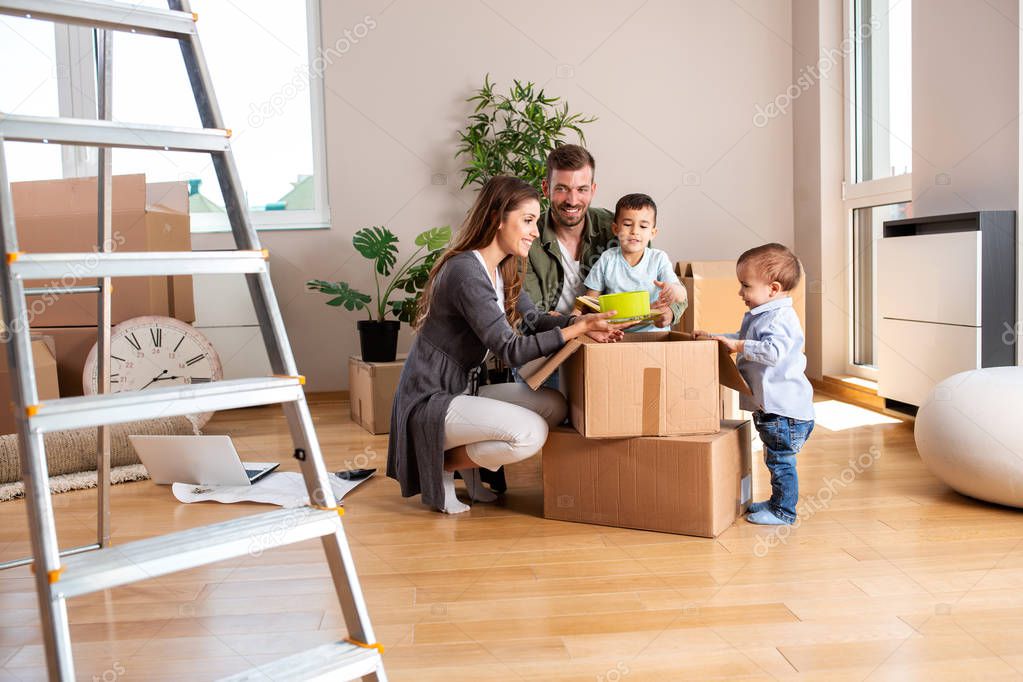 Loving family in their fresh new home 