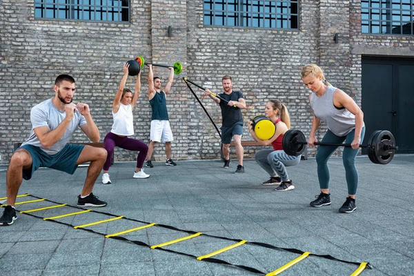 Entraînement d'échelle d'agilité et haltérophilie — Photo