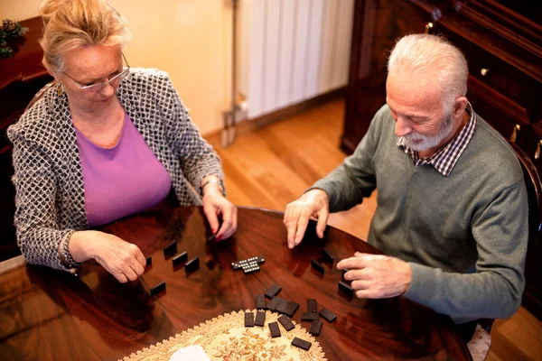 Socios Vida Jugando Juego Dominó Divirtiéndose —  Fotos de Stock