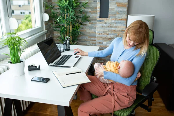 Parenting and working at the same time, mother infant concept