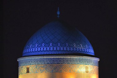Night view of the dome of the Seyed Rokn Addin mausoleum, beautiful Persian architecture, in the ancient desert town of Yazd in Iran.