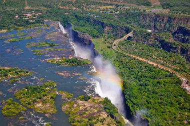 Aerial view with rainbow at Victoria falls, Zambia, Zimbabwe, Africa