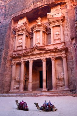 Petra - El-Khazneh antik kaya şehri - tapınak, hazine, kumtaşına oyulmuş arkeolojik alan, Siq kanyonu, Ürdün