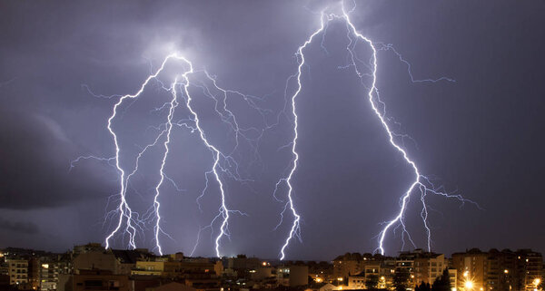 Thunderstorm in the meiterranean city night