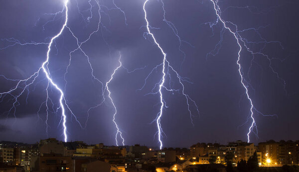 Thunderstorm in the mediterranean city night