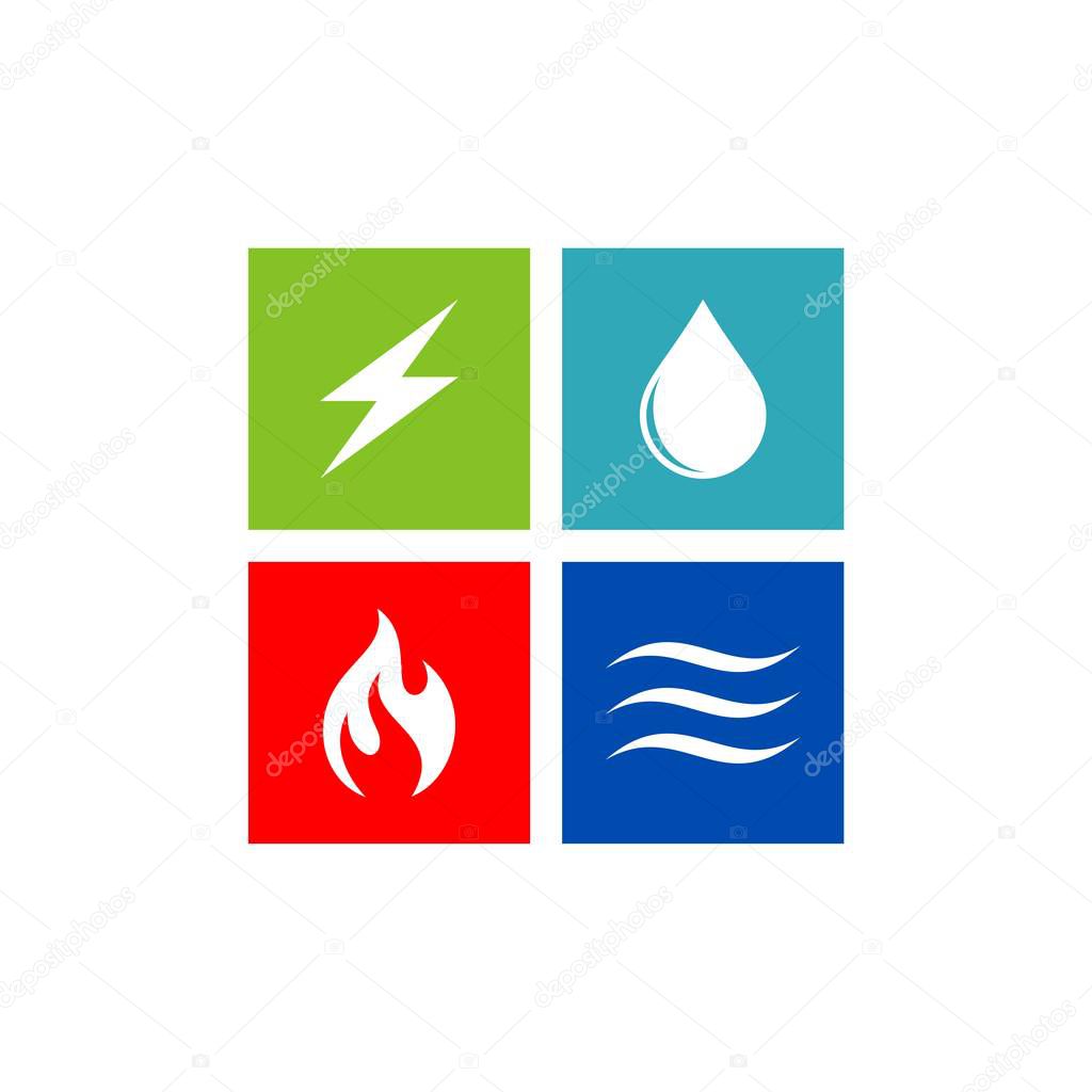 Electric, Water, Fire, Air Logo Template
