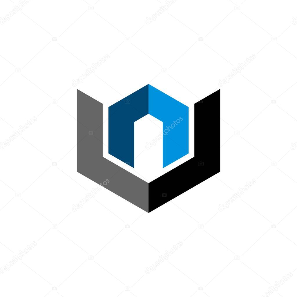 N U Letter hexagon Shape Logo Template