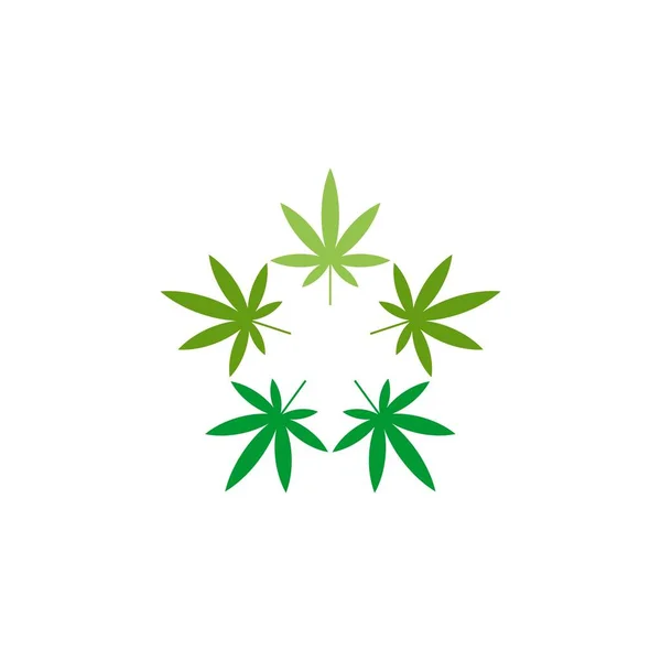 Templat Logo Vektor Cannabis Leaf Hijau - Stok Vektor