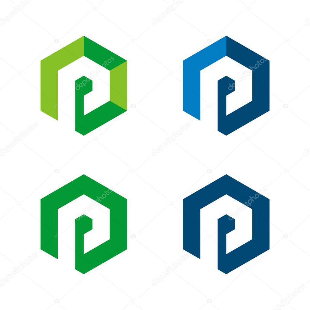 P Letter in Hexagon Shape Logo