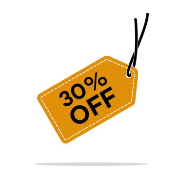 % 30 indirim etiketi vektör şablon asmak. Düz tasarım