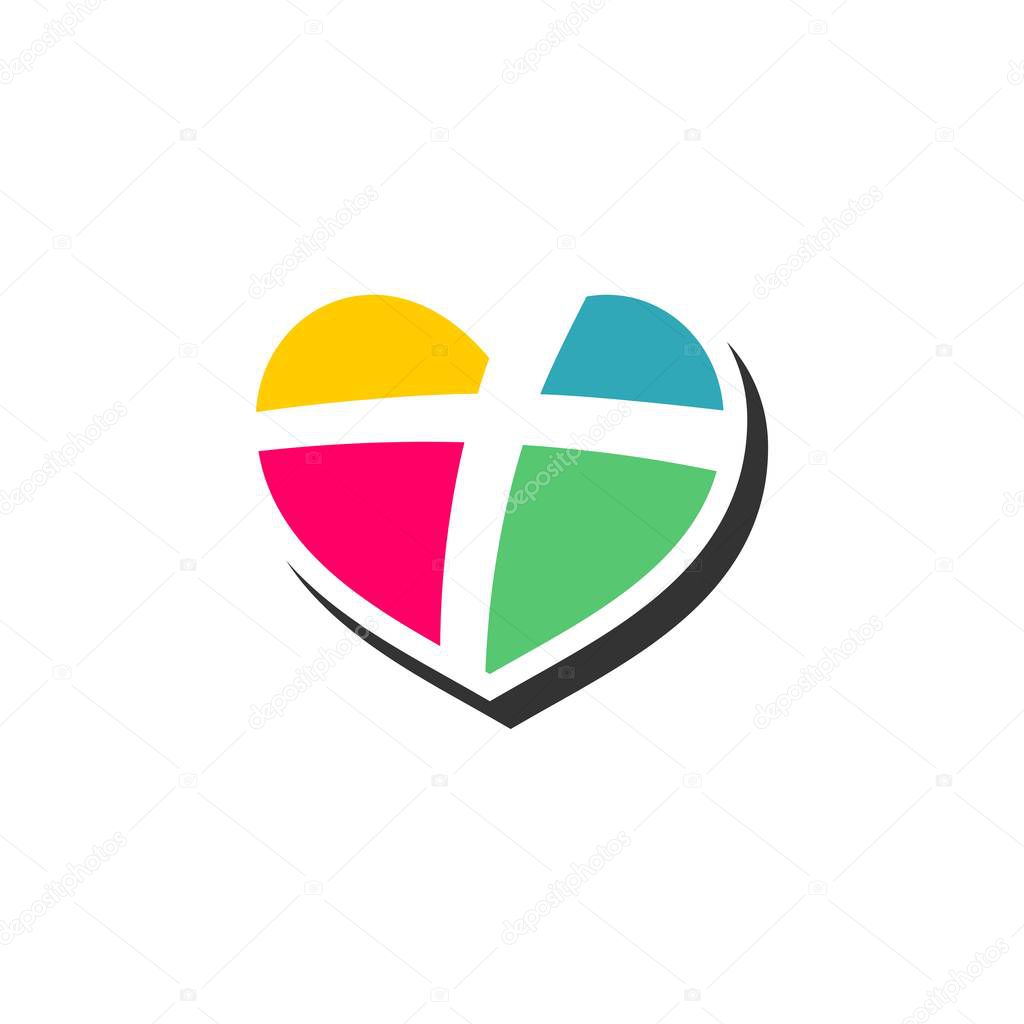 Colorful Cross Church Love Heart Logo Template