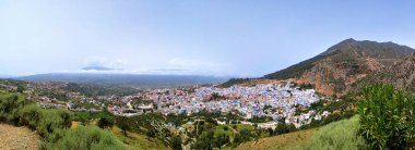 Chefchaouen mavi şehir Fas Afrika Panorama görünüm
