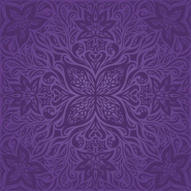 Menekşe mor çiçekler, süslü vintage seamless modeli çiçek arka plan trendy moda mandala tasarım