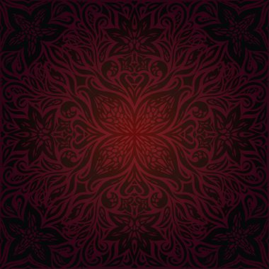 Kahverengi kırmızı çiçek duvar kağıdı vektör tasarım arka planda trendy moda vintage mandala stili