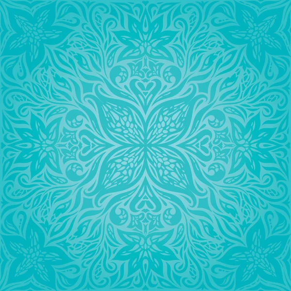 Fleurs Turquoise Décoratif Décoré Vecteur Vacances Vintage Fond Floral Mandala — Image vectorielle