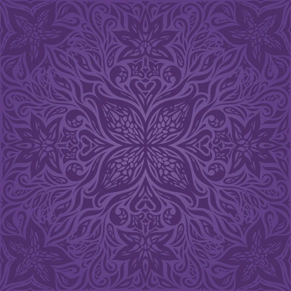 Violeta Púrpura Flores Ornado Vintage Patrón Sin Costuras Fondo Floral — Vector de stock