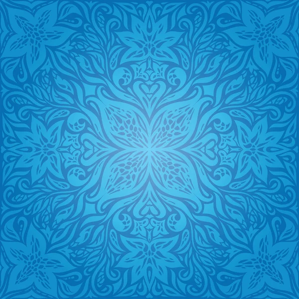 Fleurs Décoratives Bleues Vintage Fond Écran Décoré Mode Ornée Mandala — Image vectorielle